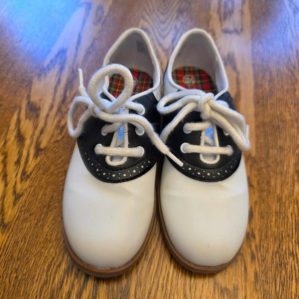 Kids Sz 12.5 Black White Saddle Shoes Oxford Lace‎ Up School Uniform Dress Shoes